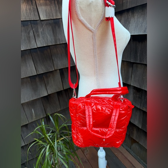H&M Handbags - H&M shiny red puffy shoulder small bag with handles NWT zipper closure